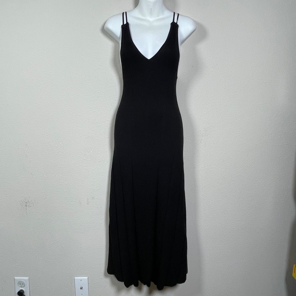 Modern Citizen Ribbed Knit Maxi Dress M Date Night Black V-Neck Strappy Back